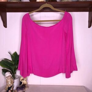Rachel Roy Womens Solid Pullover Long Sleeve Off Shoulder Top Pink Size Small